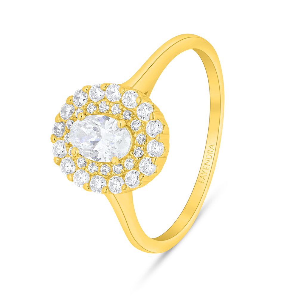 Sterling Silver 925 Ring Golden Plated Embedded With White Zircon