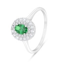 Sterling Silver 925 Ring Rhodium Plated Embedded With Emerald Zircon And White Zircon