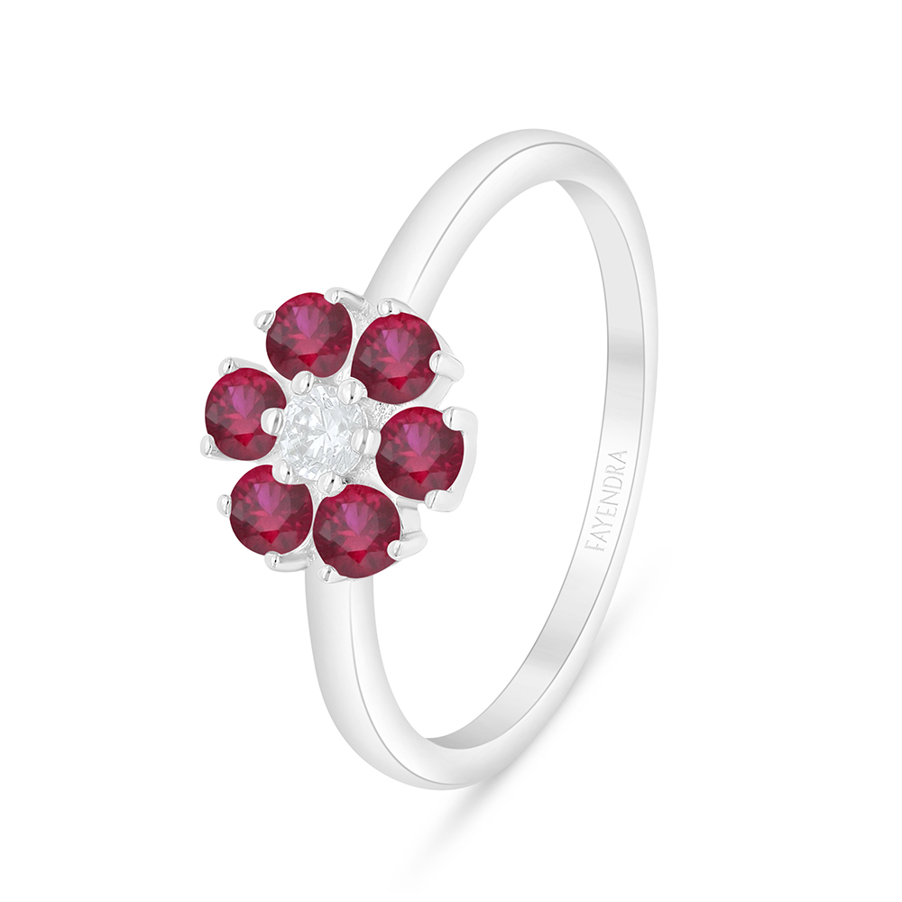 Sterling Silver 925 Ring Rhodium Plated Embedded With Ruby Corundum 