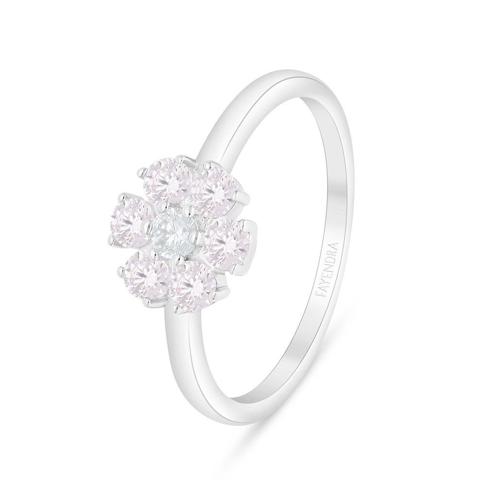 Sterling Silver 925 Ring Rhodium Plated Embedded With Pink Zircon 