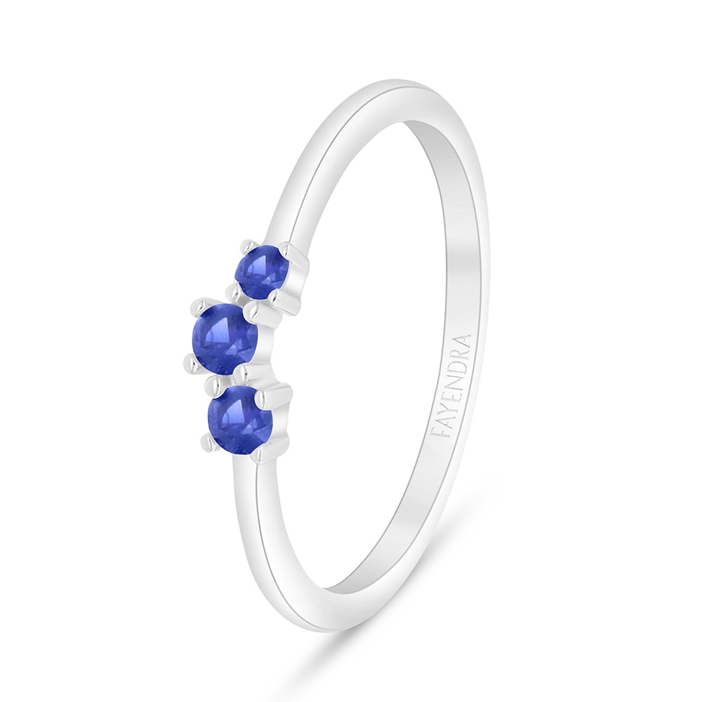 Sterling Silver 925 Ring Rhodium Plated Embedded With Sapphire Corundum And White Zircon