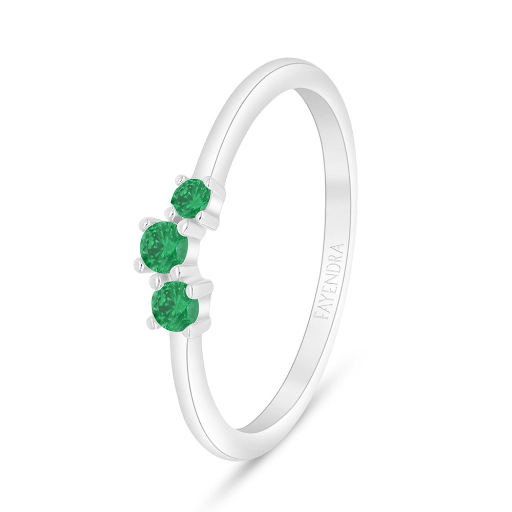 Sterling Silver 925 Ring Rhodium Plated Embedded With Emerald Zircon And White Zircon