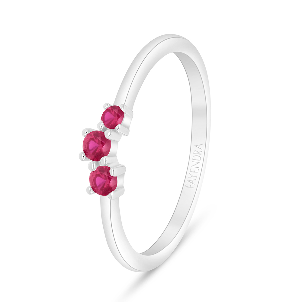 Sterling Silver 925 Ring Rhodium Plated Embedded With Ruby Corundum And White Zircon