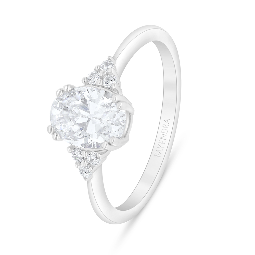Sterling Silver 925 Ring Rhodium Plated Embedded With White Zircon