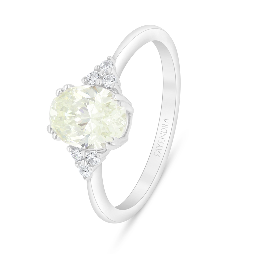 Sterling Silver 925 Ring Rhodium Plated Embedded With Yellow Diamond And White Zircon