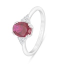 Sterling Silver 925 Ring Rhodium Plated Embedded With Ruby Corundum And White Zircon