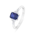 Sterling Silver 925 Ring Rhodium Plated Embedded With Sapphire Corundum And White Zircon