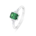 Sterling Silver 925 Ring Rhodium Plated Embedded With Emerald Zircon And White Zircon