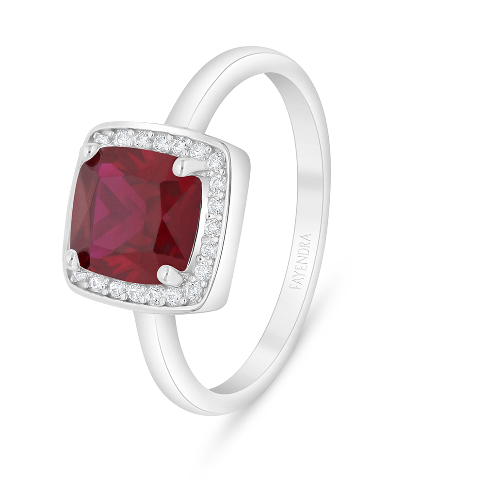 Sterling Silver 925 Ring Rhodium Plated Embedded With Ruby Corundum And White Zircon