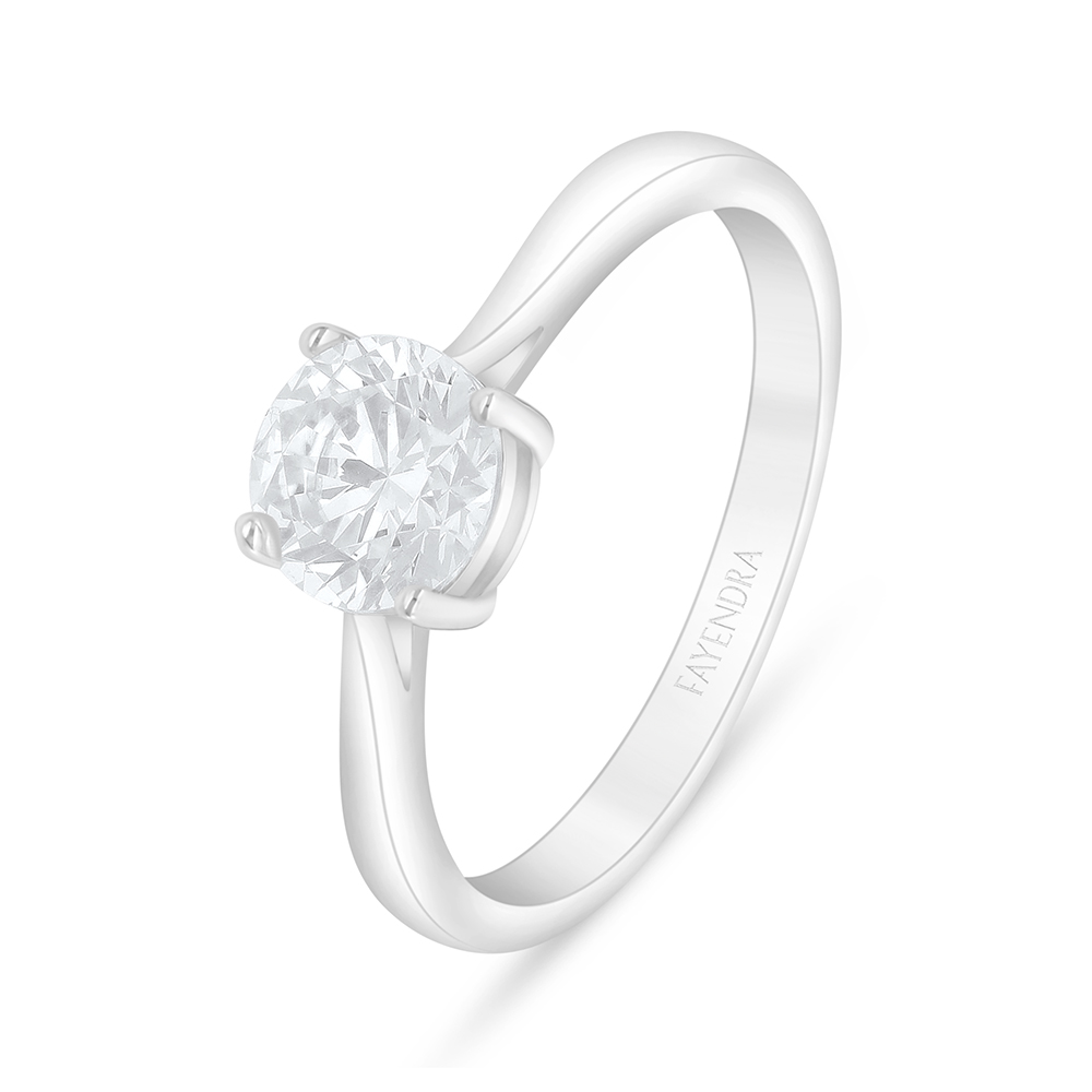 Sterling Silver 925 Ring Rhodium Plated Embedded With White Zircon