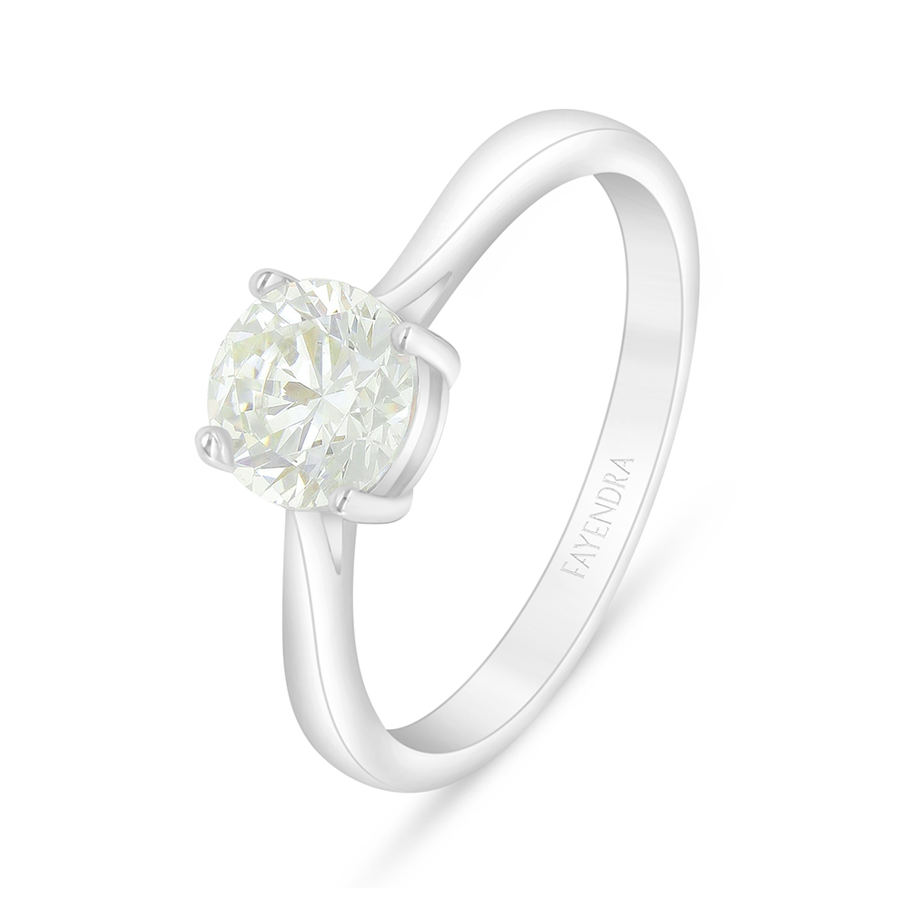 Sterling Silver 925 Ring Rhodium Plated Embedded With Yellow Diamond 
