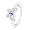 Sterling Silver 925 Ring Rhodium Plated Embedded With Sapphire Corundum And White Zircon
