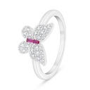 Sterling Silver 925 Ring Rhodium Plated Embedded With Ruby Corundum And White Zircon