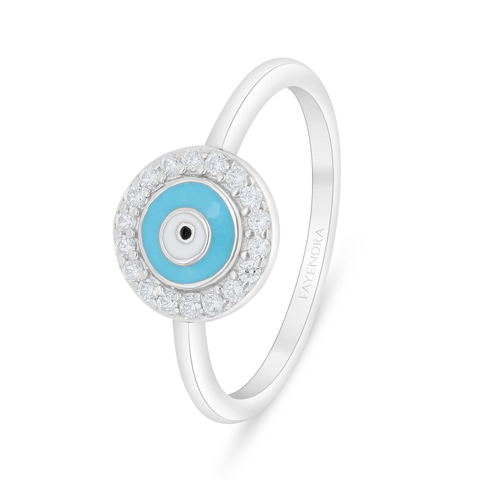 Sterling Silver 925 Ring Rhodium Plated Embedded With White Zircon