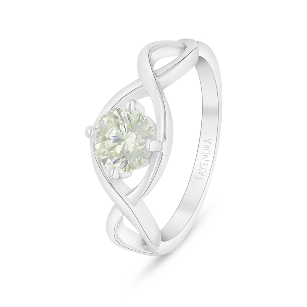 Sterling Silver 925 Ring Rhodium Plated  Embedded With Yellow Diamond And White Zircon