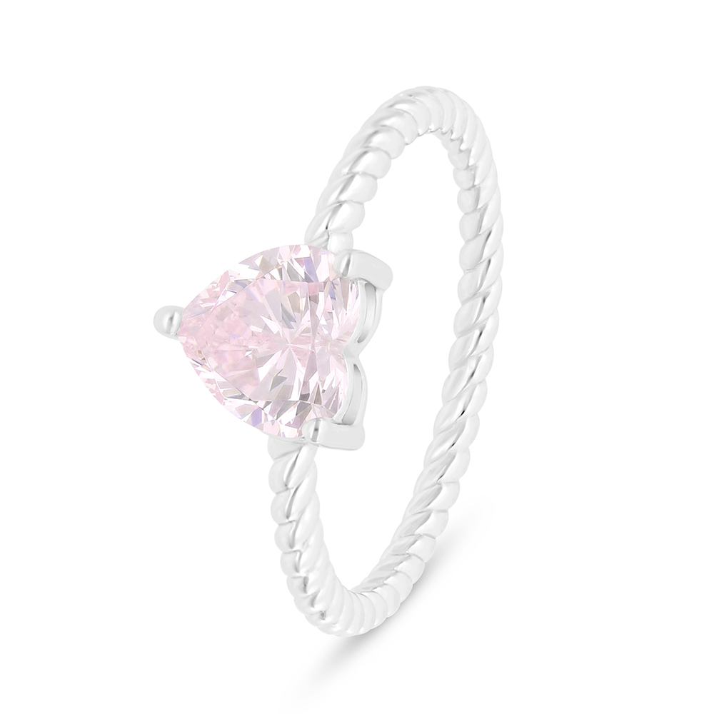 Sterling Silver 925 Ring Rhodium Plated Embedded With Pink Zircon 