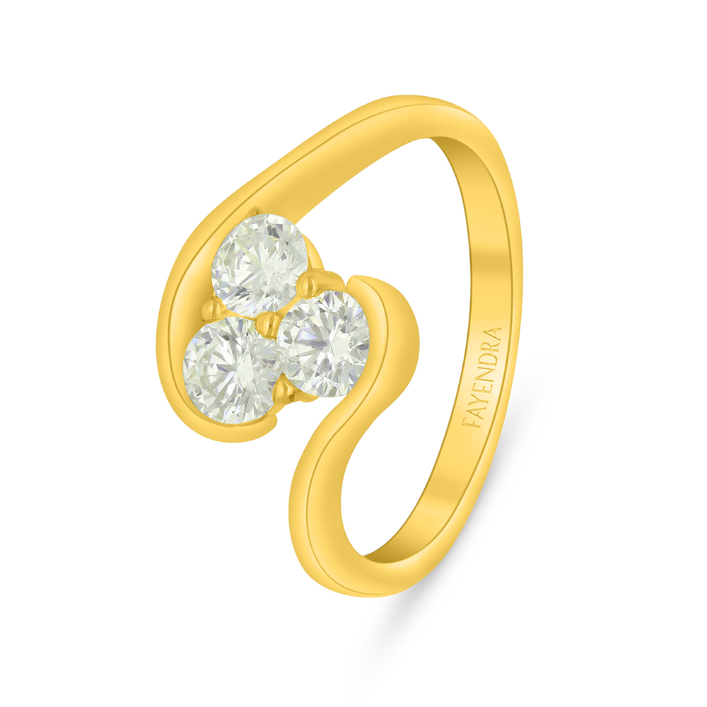Sterling Silver 925 Ring Golden Plated Embedded With White Zircon
