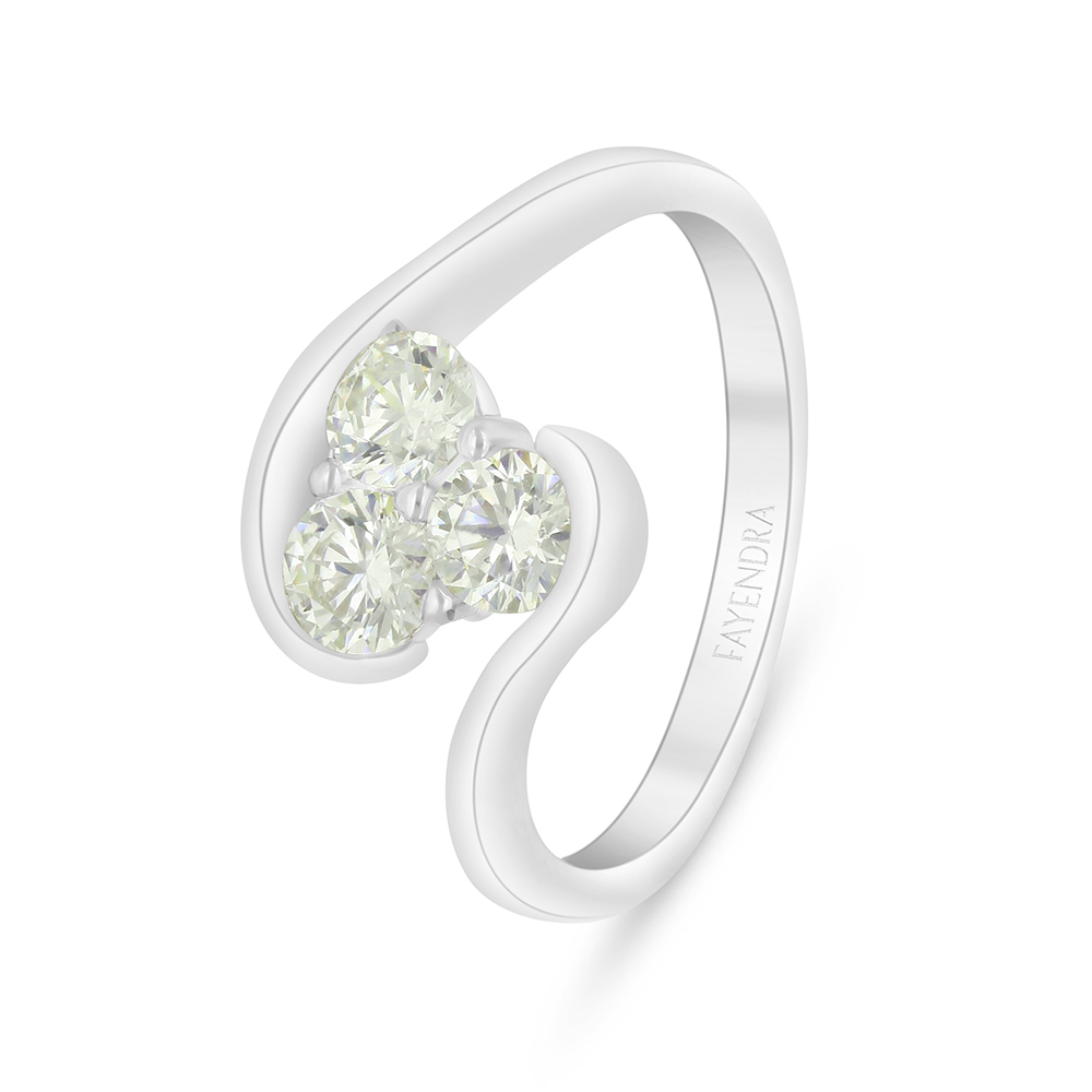 Sterling Silver 925 Ring Rhodium Plated  Embedded With Yellow Diamond And White Zircon