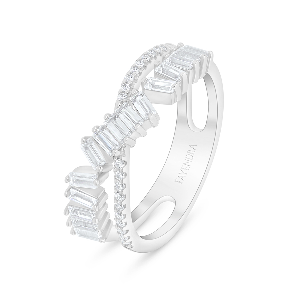 Sterling Silver 925 Ring Rhodium Plated Embedded With White Zircon