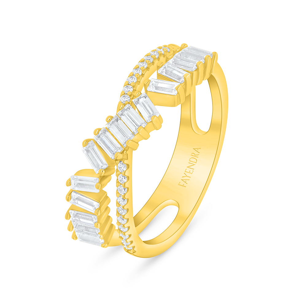 Sterling Silver 925 Ring Golden Plated Embedded With White Zircon