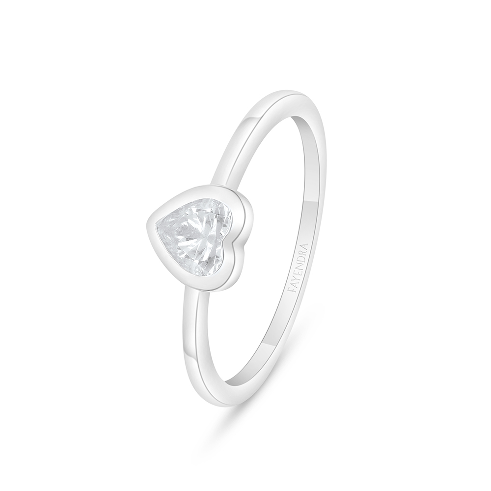 Sterling Silver 925 Ring Rhodium Plated Embedded With White Zircon