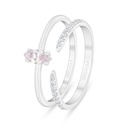 Sterling Silver 925 Ring (Twins) Rhodium Plated Embedded With Pink Zircon 