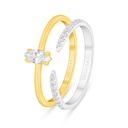 Sterling Silver 925 Ring (Twins) Rhodium And Golden Plated Embedded With White Zircon
