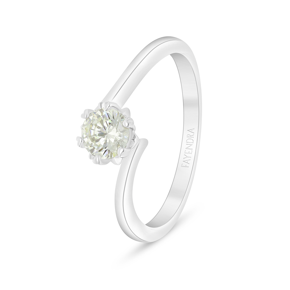 Sterling Silver 925 Ring Rhodium Plated  Embedded With Yellow Diamond And White Zircon