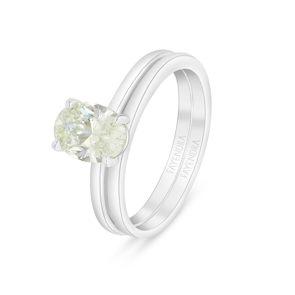 Sterling Silver 925 Ring (Twins) Rhodium Plated  Embedded With Yellow Diamond 