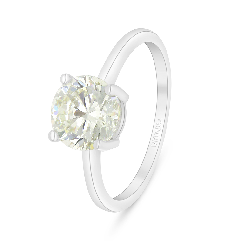 Sterling Silver 925 Ring Rhodium Plated  Embedded With Yellow Diamond And White Zircon
