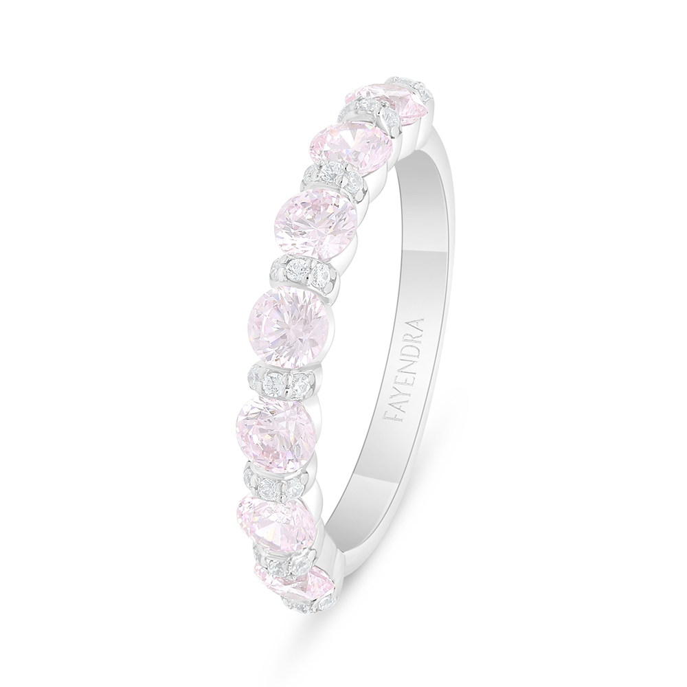Sterling Silver 925 Ring Rhodium Plated Embedded With Pink Zircon And White Zircon