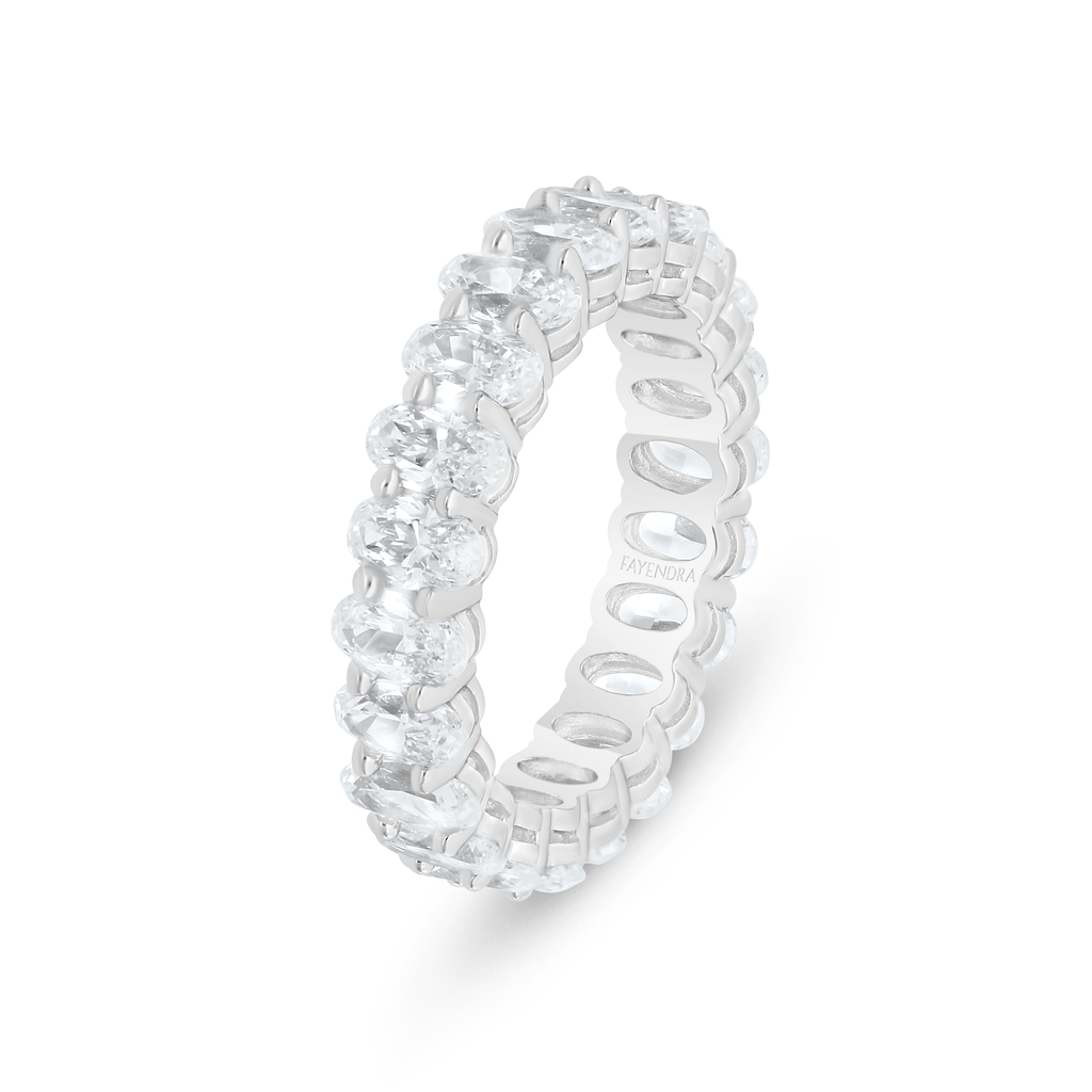 Sterling Silver 925 Ring Rhodium Plated Embedded With White Zircon