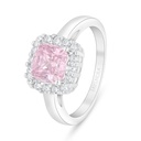 Sterling Silver 925 Ring Rhodium Plated Embedded With Pink Zircon And White Zircon