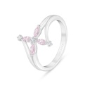 Sterling Silver 925 Ring Rhodium Plated Embedded With Pink Zircon And White Zircon