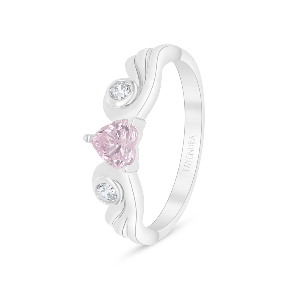 Sterling Silver 925 Ring Rhodium Plated Embedded With Pink Zircon And White Zircon