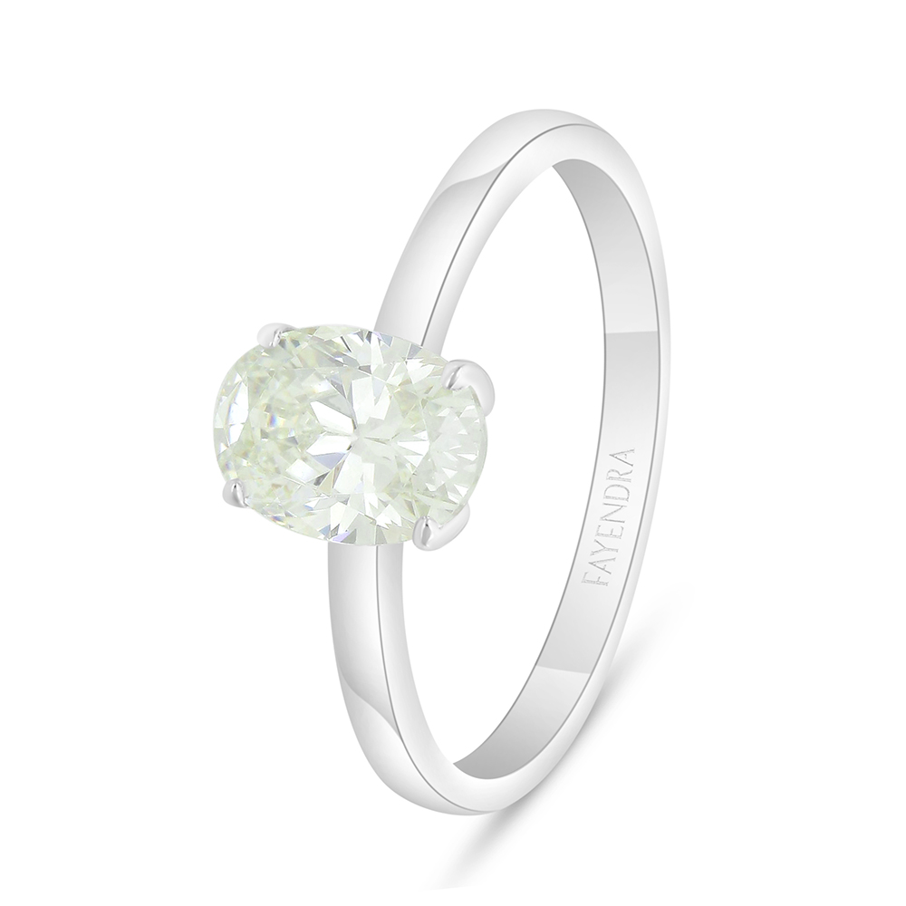 Sterling Silver 925 Ring Rhodium Plated  Embedded With Yellow Diamond And White Zircon