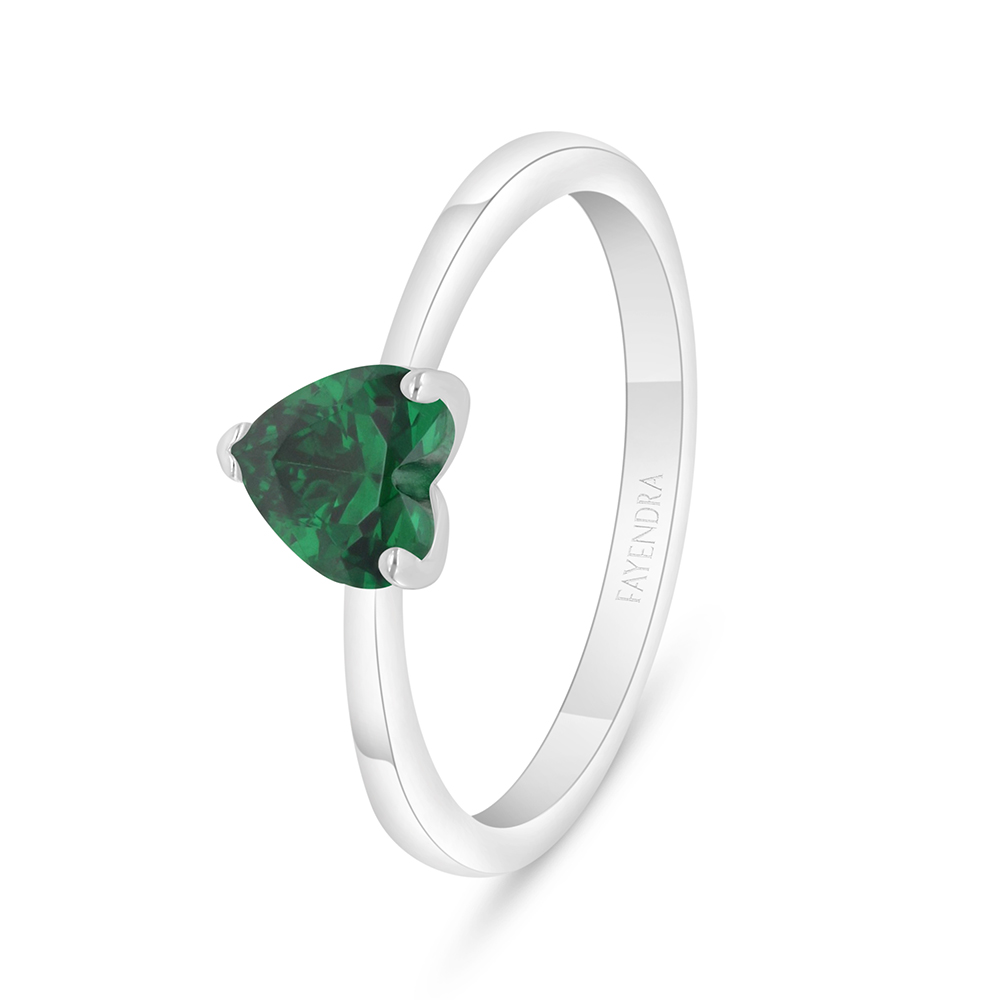 Sterling Silver 925 Ring Rhodium Plated Embedded With Emerald Zircon 