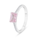 Sterling Silver 925 Ring Rhodium Plated Embedded With Pink Zircon And White Zircon