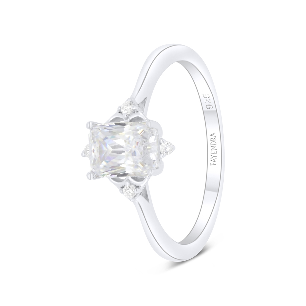 Sterling Silver 925 Ring Rhodium Plated Embedded With White Zircon