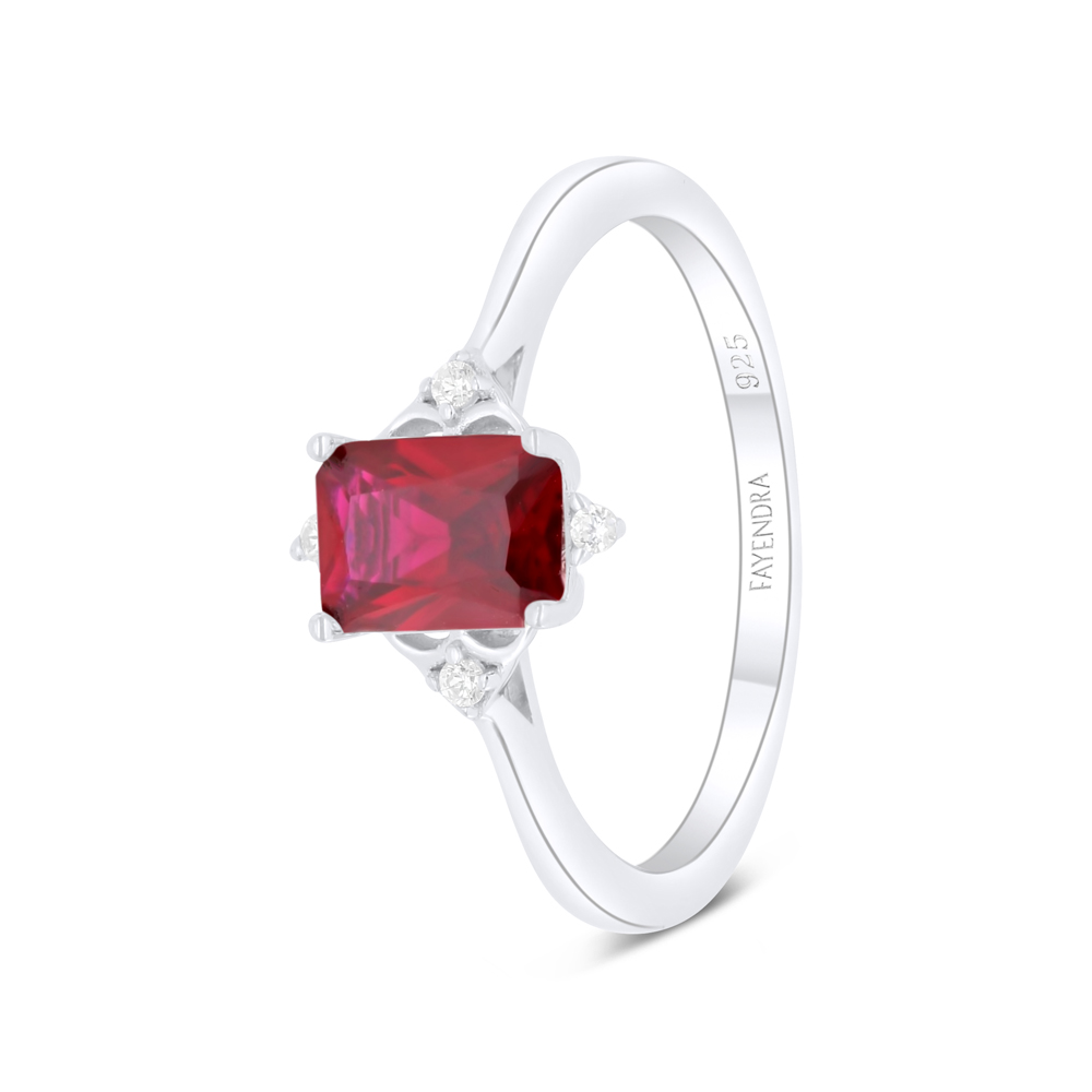 Sterling Silver 925 Ring Rhodium Plated Embedded With Ruby Corundum And White Zircon