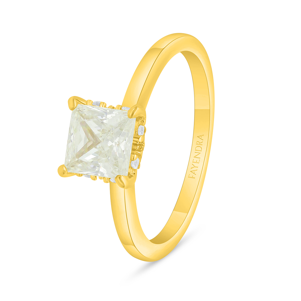 Sterling Silver 925 Ring Golden Plated  Embedded With Yellow Diamond And White Zircon