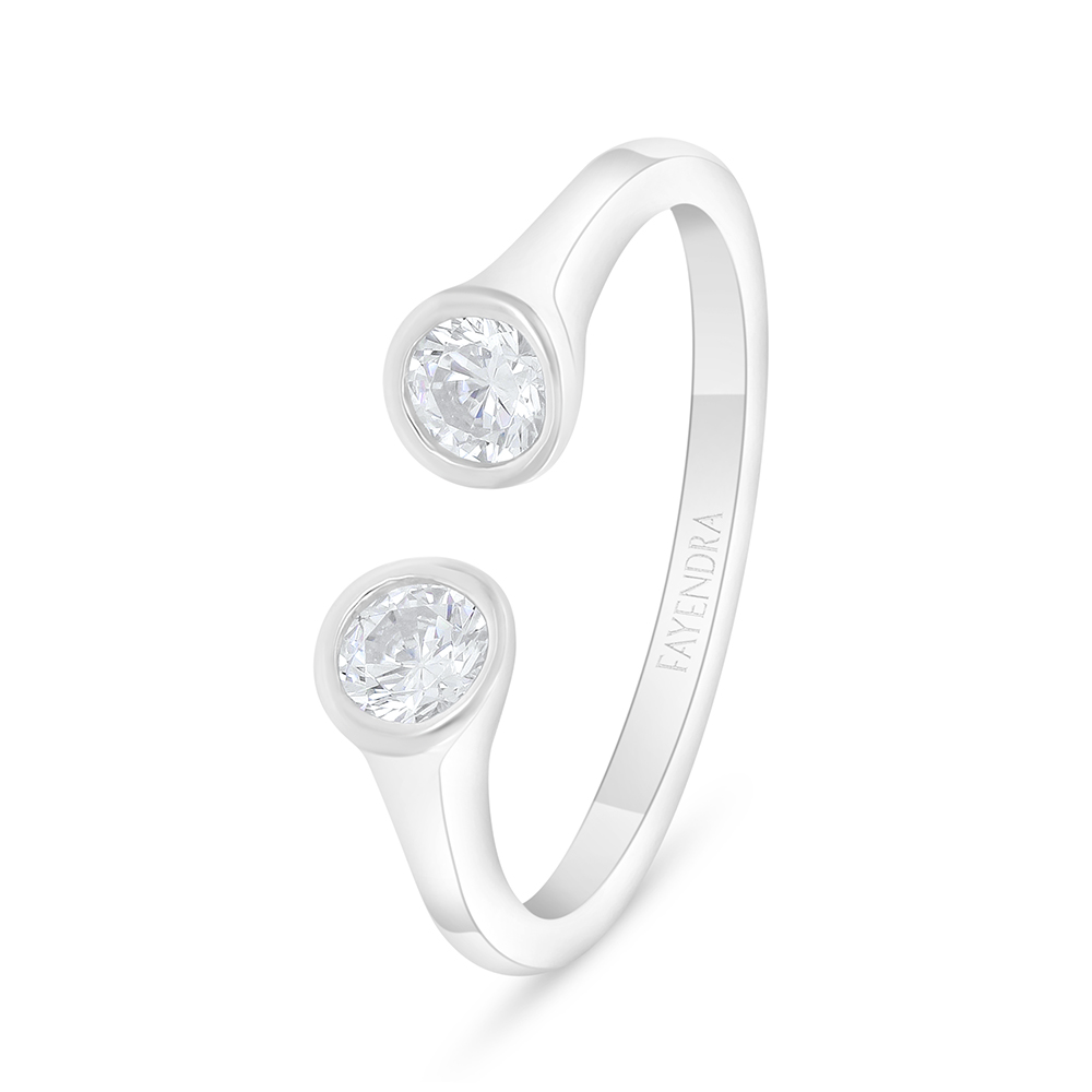 Sterling Silver 925 Ring Rhodium Plated Embedded With White Zircon