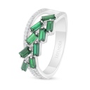 Sterling Silver 925 Ring Rhodium Plated Embedded With Emerald Zircon And White Zircon