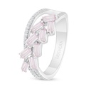 Sterling Silver 925 Ring Rhodium Plated Embedded With Pink Zircon And White Zircon