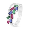 Sterling Silver 925 Ring Rhodium Plated Embedded With Emerald Zircon And Sapphire Corundum And Ruby Corundum And White Zircon
