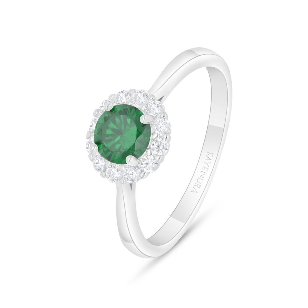 Sterling Silver 925 Ring Rhodium Plated Embedded With Emerald Zircon And White Zircon