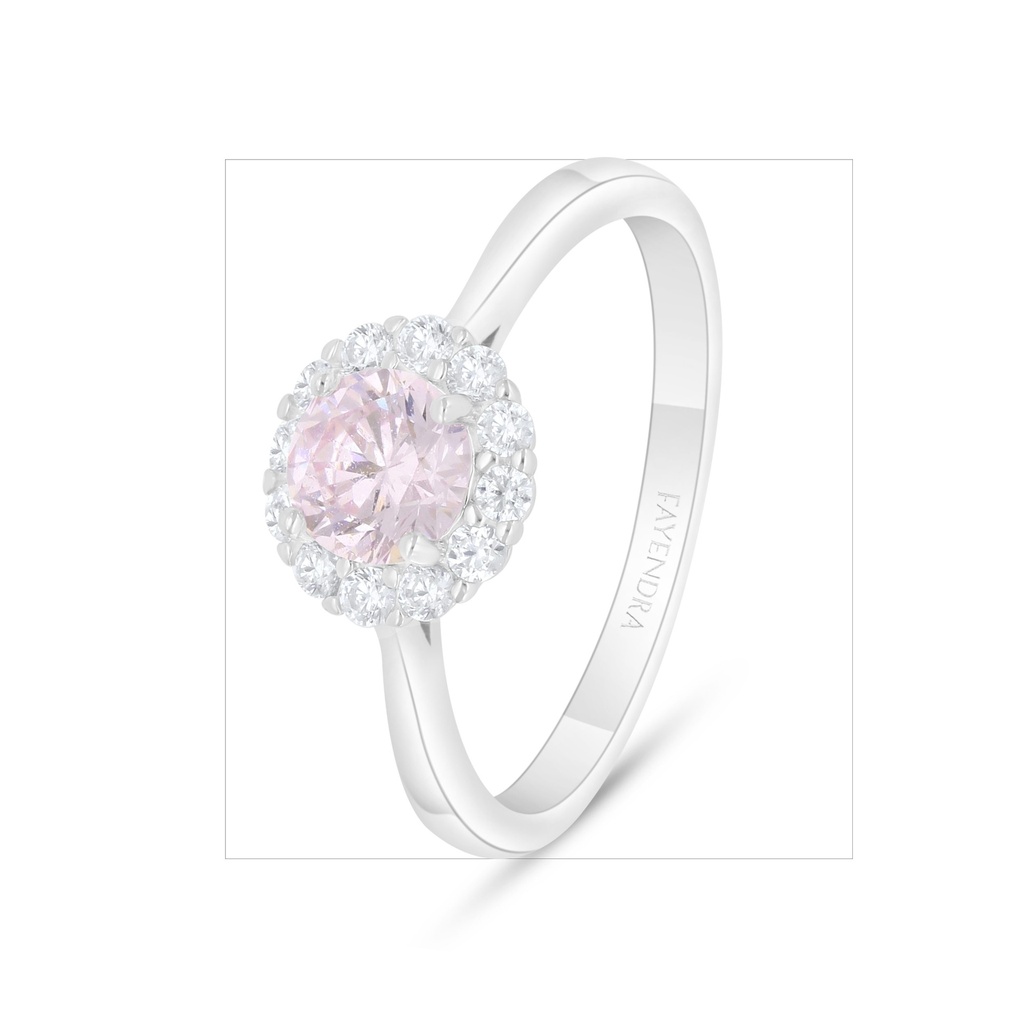 Sterling Silver 925 Ring Rhodium Plated Embedded With Pink Zircon And White Zircon