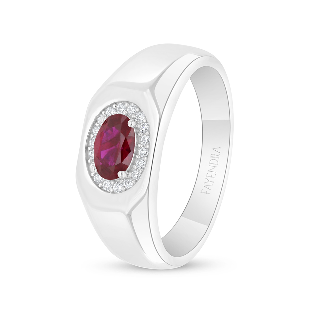 Sterling Silver 925 Ring Rhodium Plated Embedded With Ruby Corundum And White Zircon