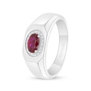 Sterling Silver 925 Ring Rhodium Plated Embedded With Ruby Corundum And White Zircon