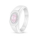 Sterling Silver 925 Ring Rhodium Plated Embedded With Pink  Zircon And White Zircon For Men